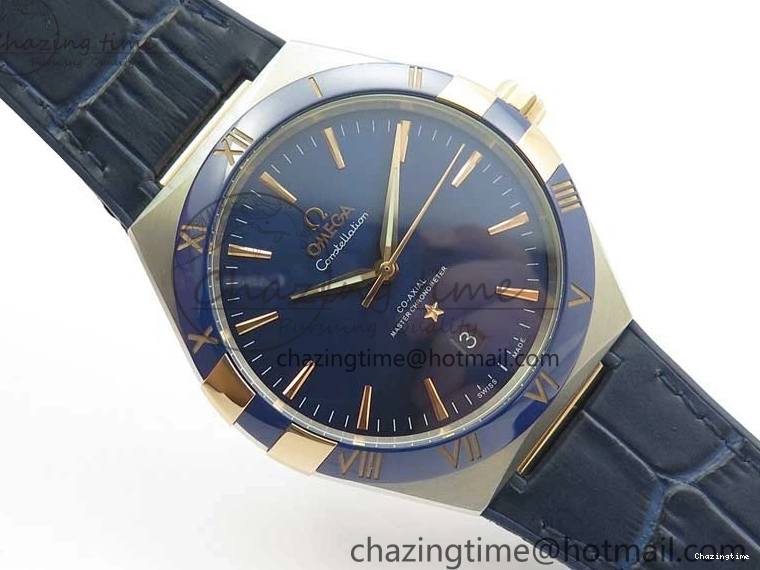 0409 Chic Constellation 131.33.41.21.03.001 SS RG TW Best Edition Blue Dial On Gummy Strap A 7872